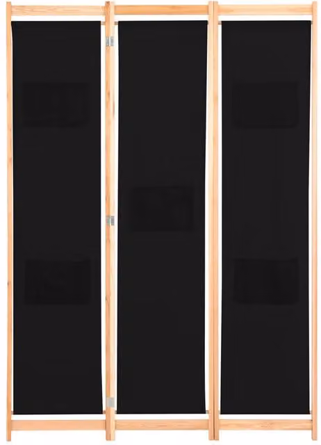 Berkfield Home 3-Panel Black Fabric Room Divider, W/D/H: 120 x 4 x 170 cm