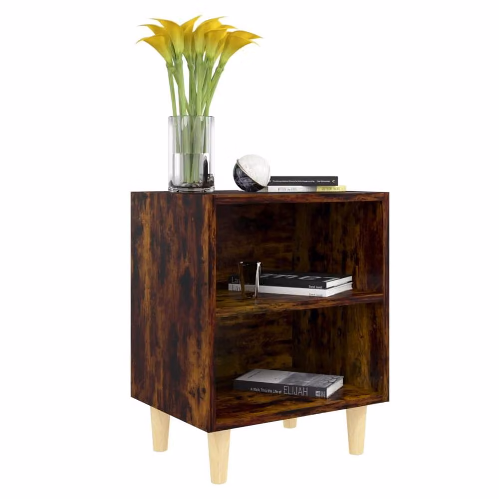 Berkfield Home Bed Cabinet in Smoked Oak Brown with Solid Wood Legs, W/D/H: 40 x 30 x 50 cm – 3