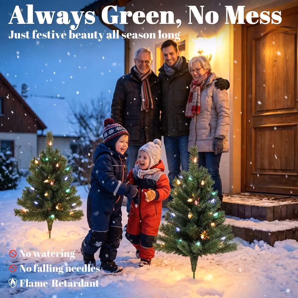 HOMCOM 2-Pack Green LED Prelit Christmas Trees with Ground Stakes, Height: 60 cm – 4