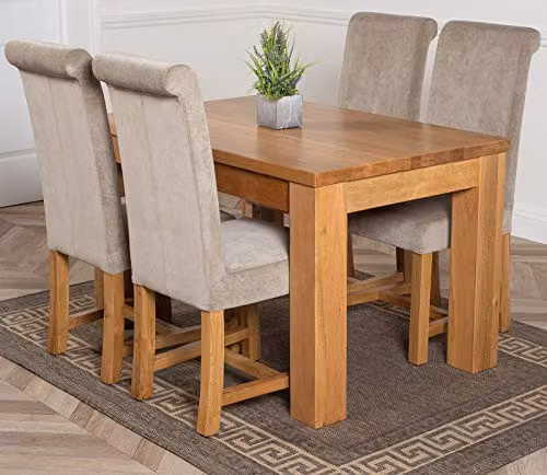 Thats Furniture Dakota Oak Dining Table and 4 Washington Grey Fabric Upholstered Chairs Set, W: 127 cm, D: 82 cm