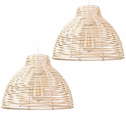 MiniSun Modern Cream Rattan Wicker Basket Style Pendant Ceiling Light Shades, Set of 2, Shade Width: 31 cm