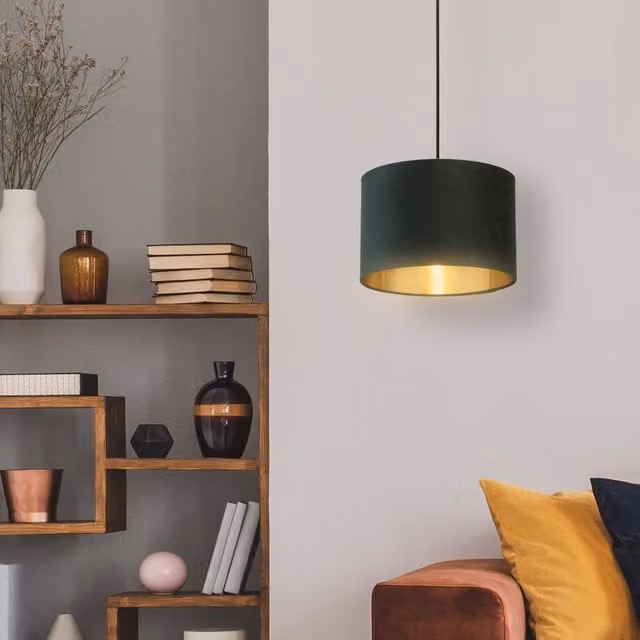 Lighting Collection Green Velvet Drum Lamp Shade with Gold Inner, Diameter: 30 cm – 1