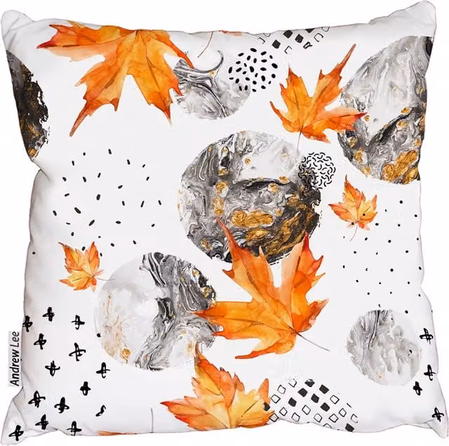 Andrew Lee Orange and White Autumn Leaves Square Cushion, 45 x 45 cm