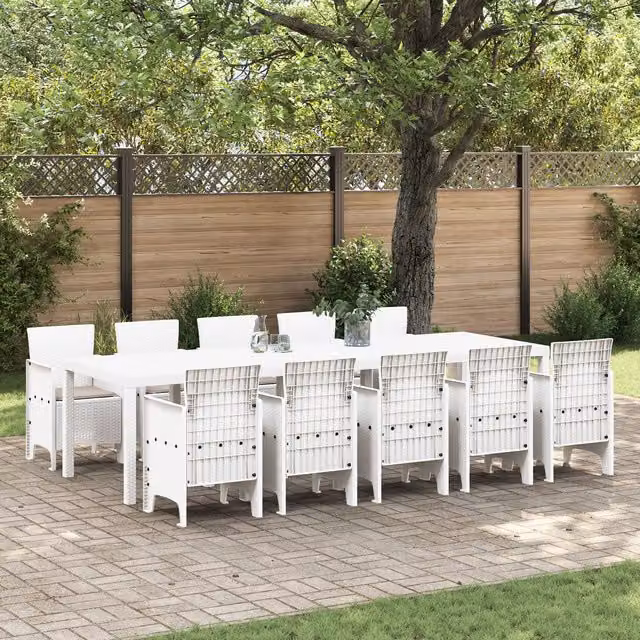 Berkfield Home 11 Piece Modern White Poly Rattan Garden Dining Set with Cushions