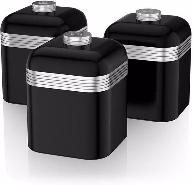 Swan Retro Metal Kitchen Storage Canisters, Black, Set of 3 – 7
