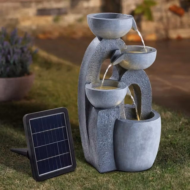 Breeins Grey Solar Cascade Water Fountain with LED Lights, Height: 54 cm