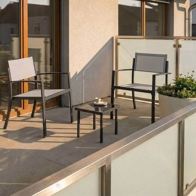 Wyld and Coco Grey Steel 2-Seater Bistro Set with Tempered Glass Coffee Table