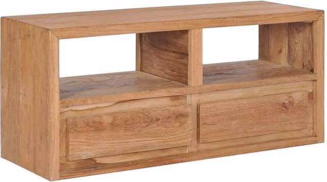 Berkfield Home Modern Solid Teak Wood TV Cabinet in Brown, W/D/H: 90 x 30 x 40 cm – 1