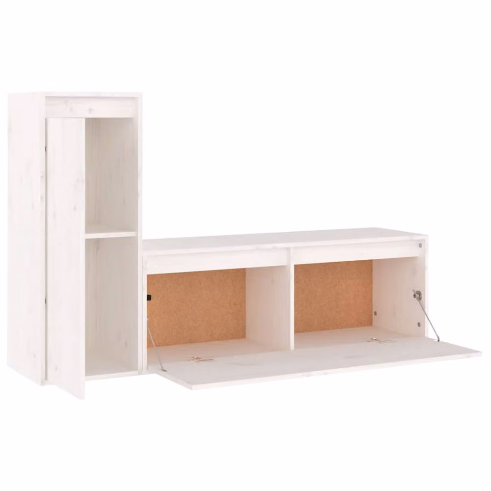 Berkfield Home Set of 2 White Solid Pine Wall Mounted TV Cabinets with Hinged Doors and Internal Shelves – 2