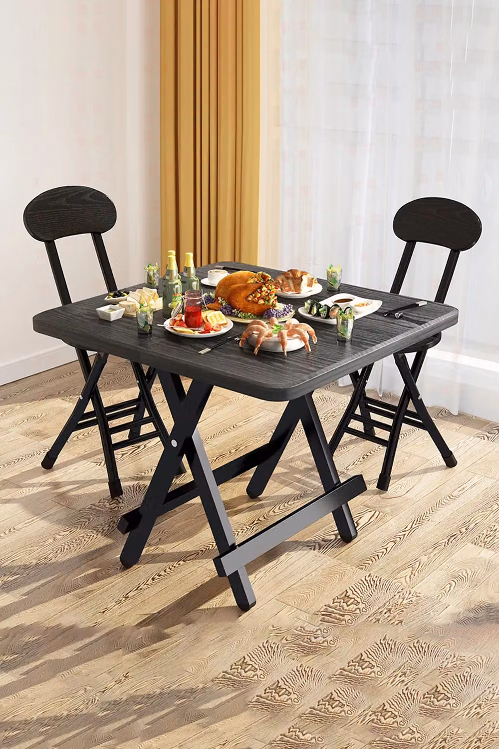 Living and Home 3-Piece Black Folding Bistro Set with Table and 2 Chairs for Indoor and Outdoor Dining – 2