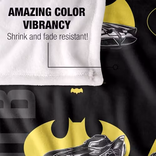 LOGOVISION Batman 85th Anniversary Batmobiles Yellow Logos Super Soft Fleece Throw Blanket, W: 127.0 cm, H: 152.4 cm – 3