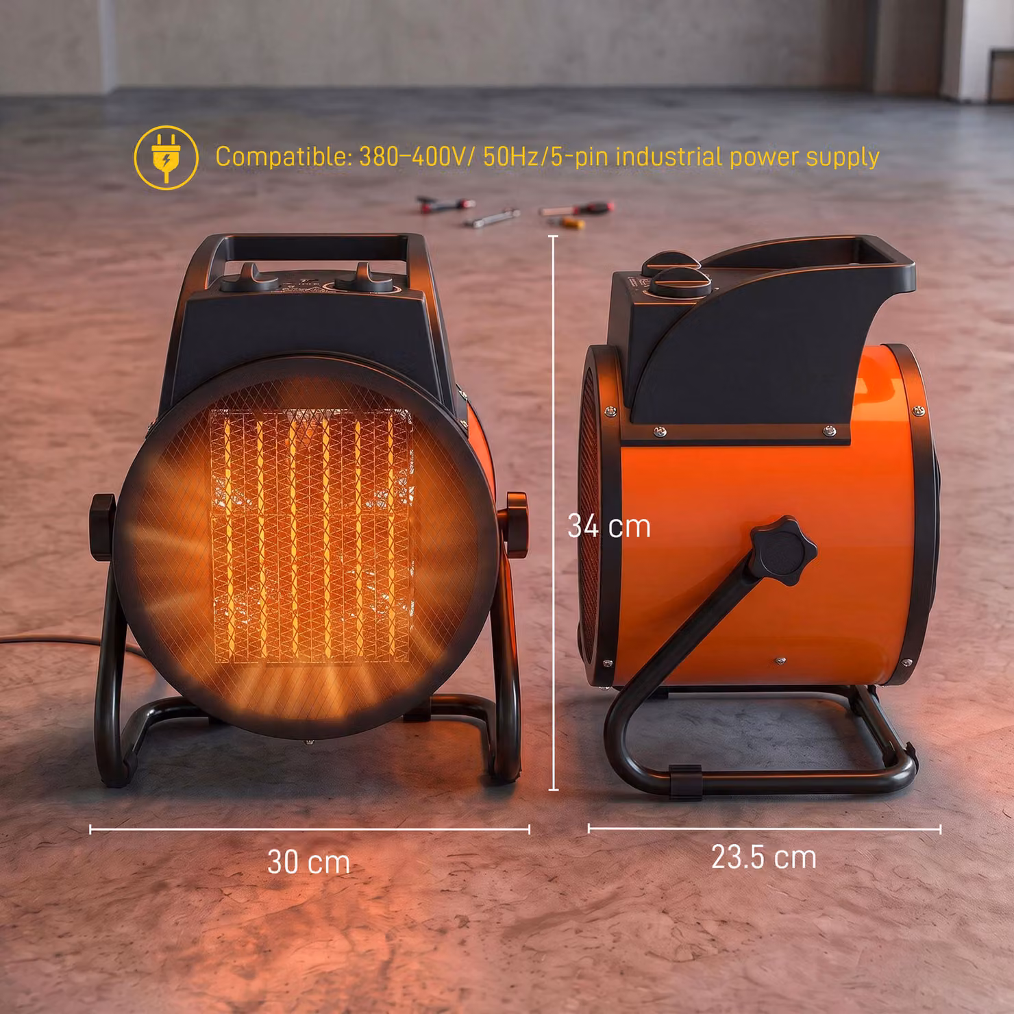 Outsunny Industrial Ceramic Fan Heater, 5000W Orange Electric Space Heater with Adjustable Thermostat and Overheat Protection – 3