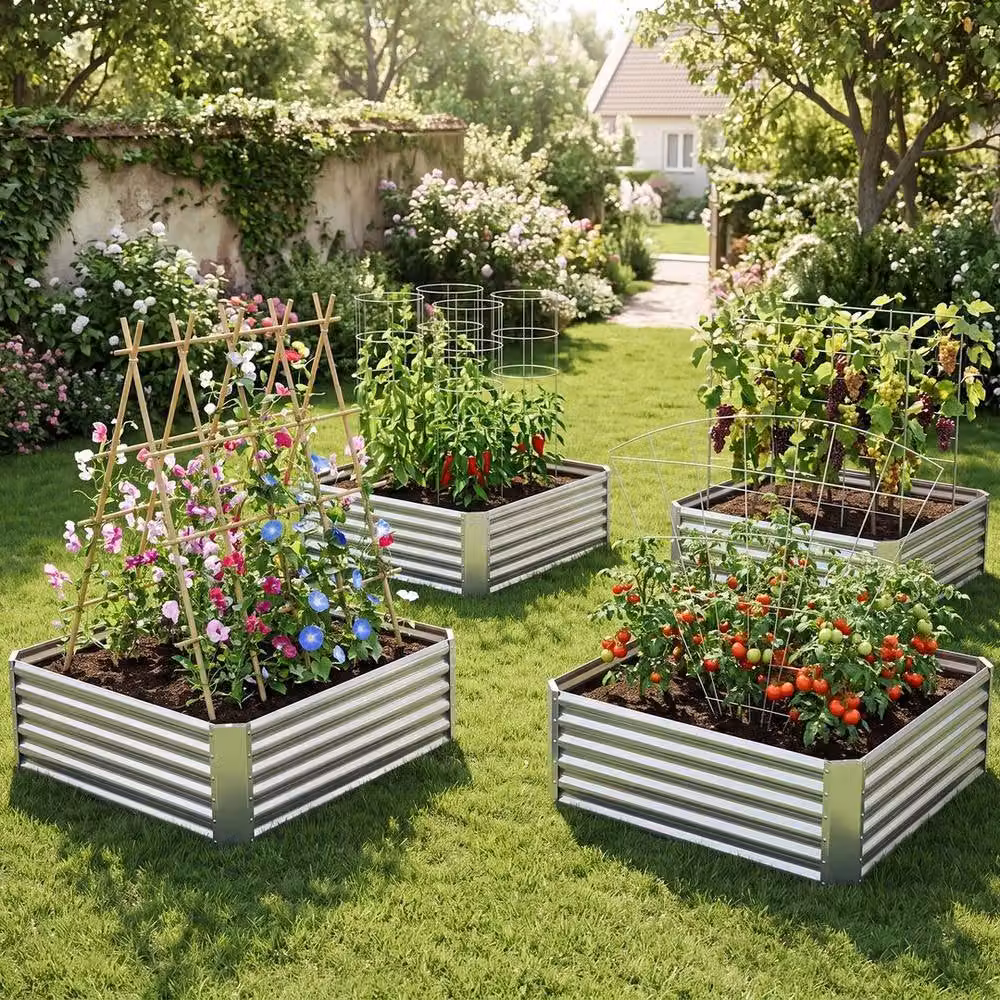 SPETLEK Silver Galvanised Steel Raised Backyard Bed Rectangular Outdoor Planter Box W/D/H: 124.0 x 44.5 x 124.0 cm – 2