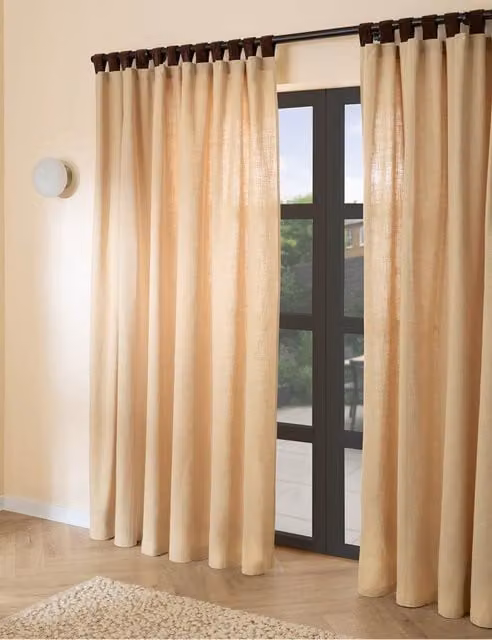 MADE Pure Cotton Hadlo Curtains with Velvet Loops in Natural Beige