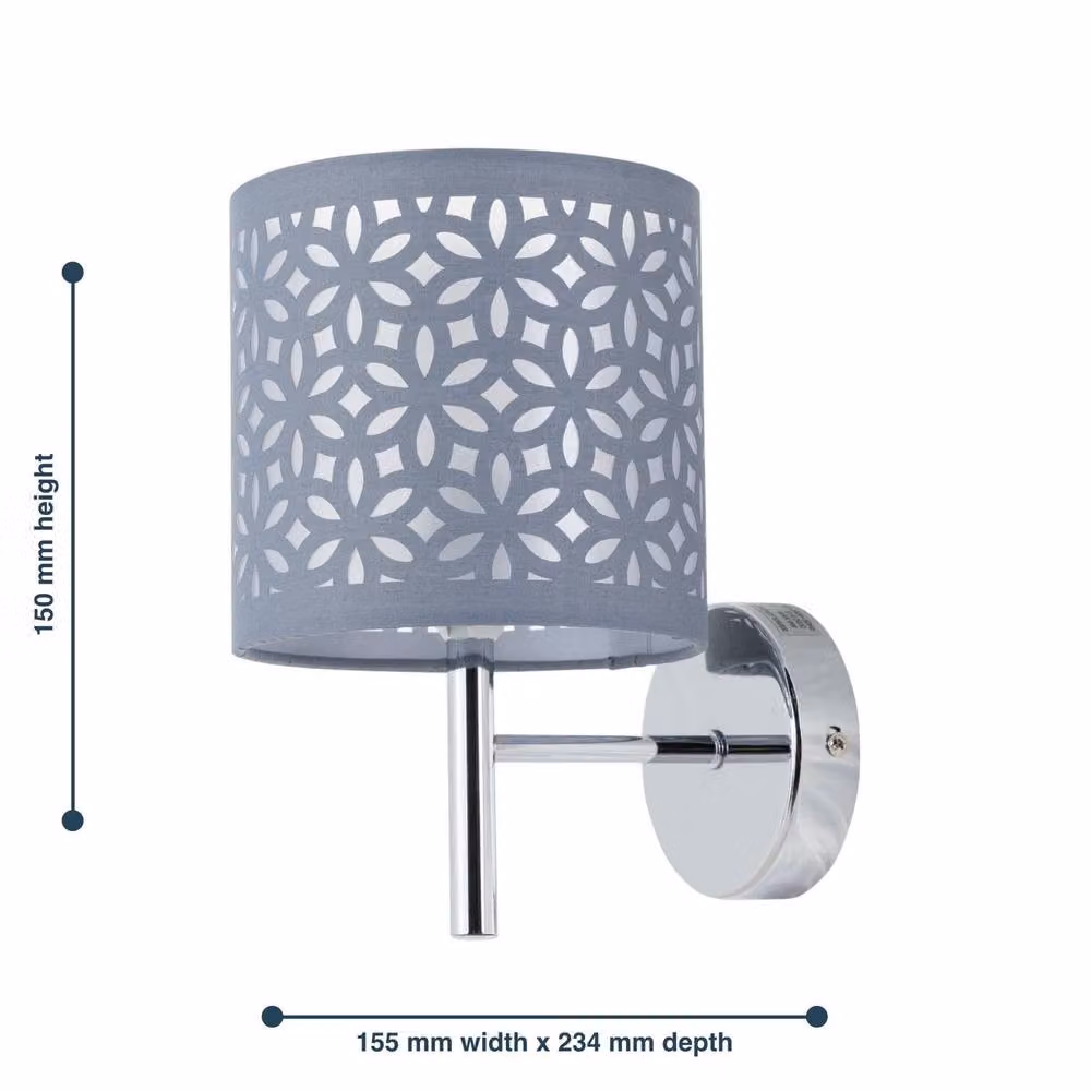 First Choice Lighting Brea Chrome Wall Light with Grey Fabric Shade – 3