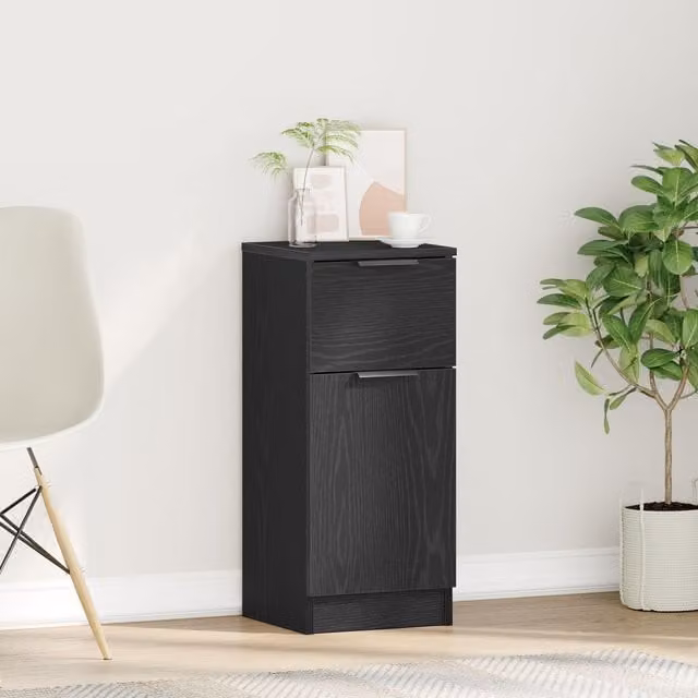 Berkfield Home Black Oak Sideboard in Matt Engineered Wood W/D/H: 30 x 30 x 70 cm