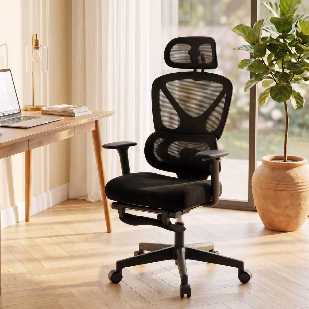 STILVORA Ergonomic Office Chair with Headrest and Armrests in Black Fabric – 8