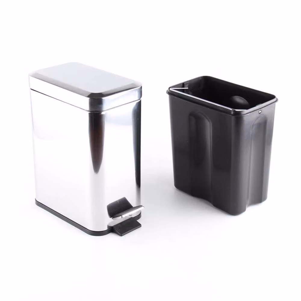 EONLION Silver 5 L Slim Stainless Steel Pedal Bin with Removable Inner Bucket – 3