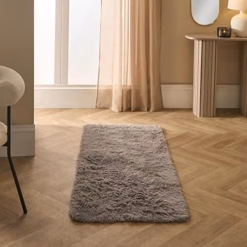 OHS Grey Soft Fluffy Runner Rug, Non-Slip Rectangular Polyester Floor Mat, W/D/H: 60 x 150 cm – 1