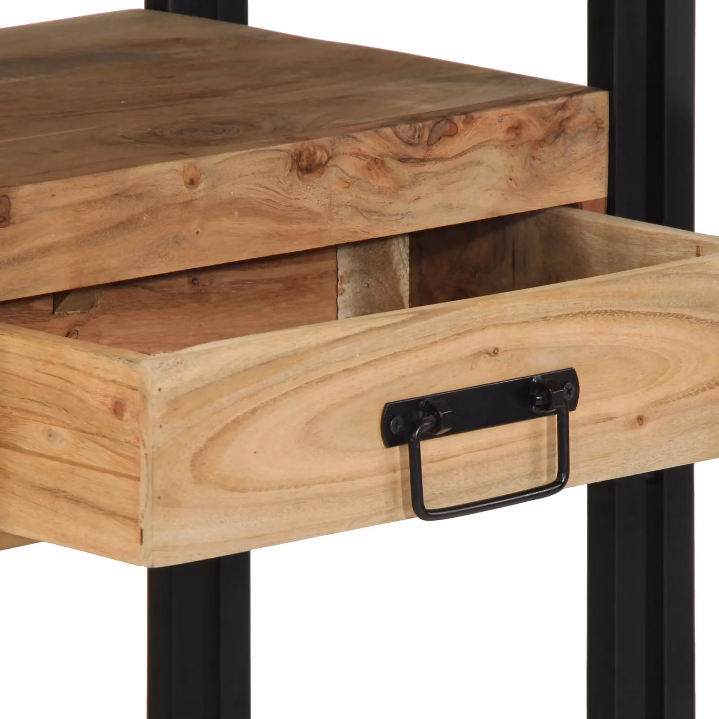 Berkfield Home Modern Console Table in Black and Brown, Solid Acacia Wood and Metal, W/D/H: 90 x 33 x 75 cm – 4