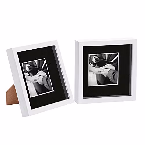 Nicola Spring 2 Piece Square 3D Shadow Box Photo Frame Set in White and Black with Glass Aperture – 1