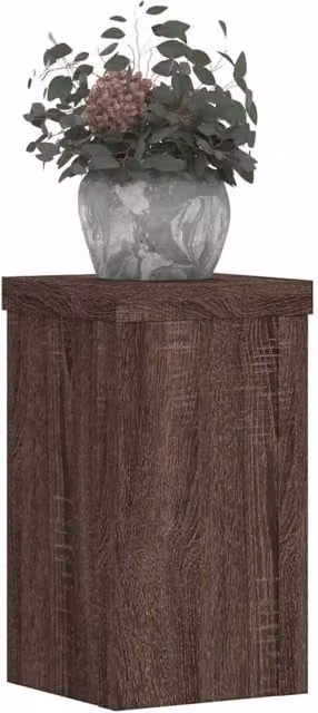 Berkfield Home Set of 2 Brown Oak Plant Stands, W/D/H: 10 x 10 x 18 cm