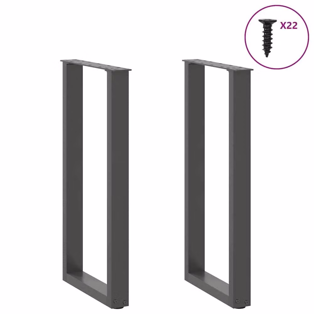 Berkfield Home U-Shaped Coffee Table Legs, 2 Piece Set, Anthracite Black Steel, W/D/H: 38 x 38 x 72-73 cm – 2