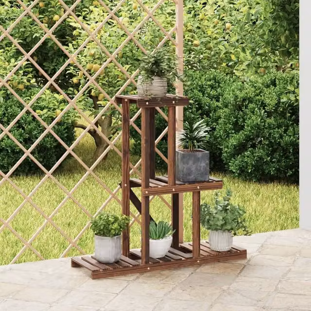 Berkfield Home Retro Solid Wood Fir Flower Stand in Brown, W/D/H: 81 x 25 x 75.5 cm