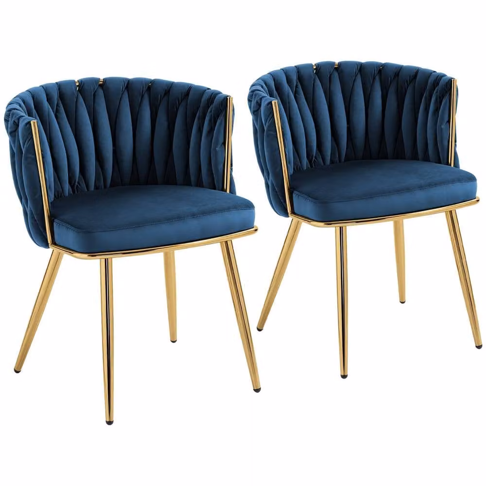 Wyld Haus Sosura Set of 2 Blue Velvet Dining Chairs with Gold Metal Legs – 2