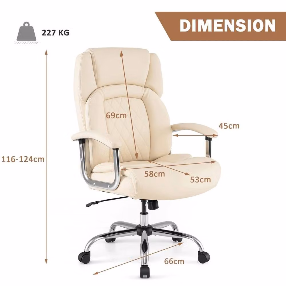 KORVIXA Beige Leather Swivel Task Chair with Headrest and Armrests – 2