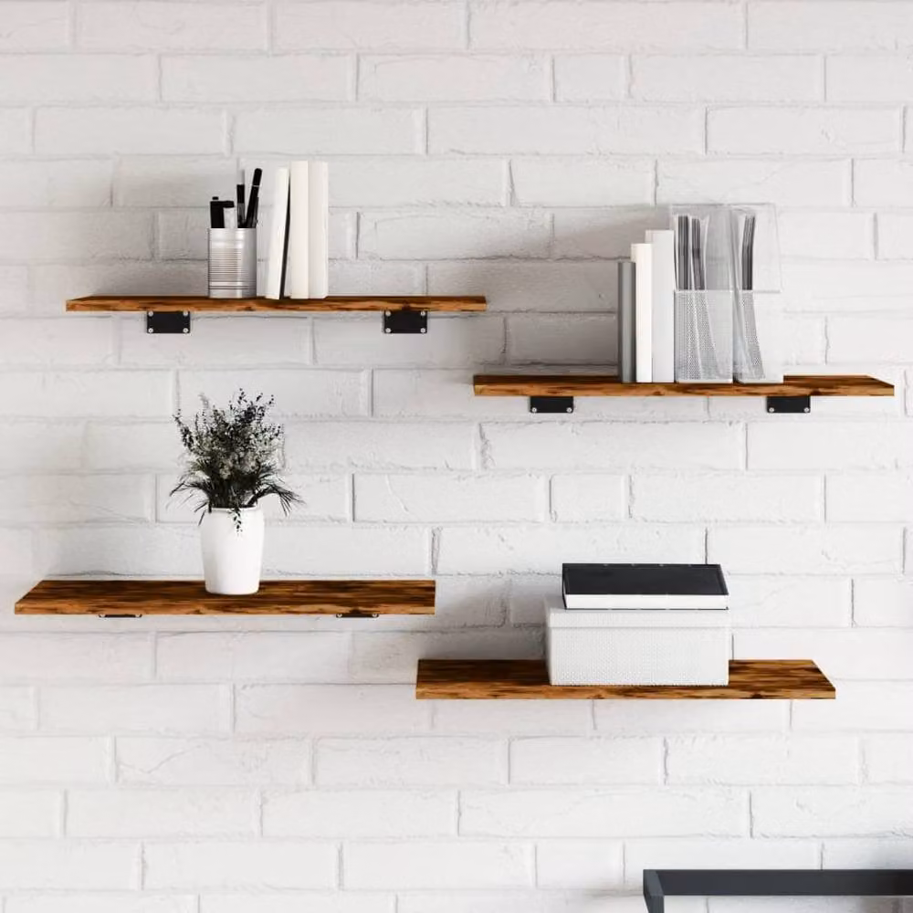 Berkfield Home Set of 4 Wall Mounted Shelves in Smoked Oak Brown, W: 60 cm, D: 30 cm, H: 1.5 cm – 2