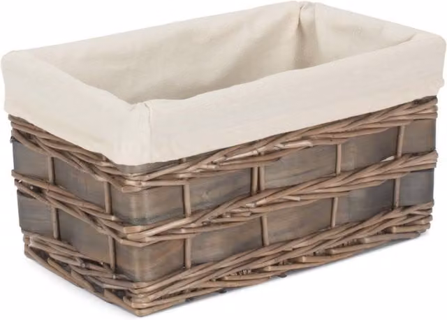 Red Hamper Grey Scandi Wicker Storage Basket with White Lining, Width: 33 cm