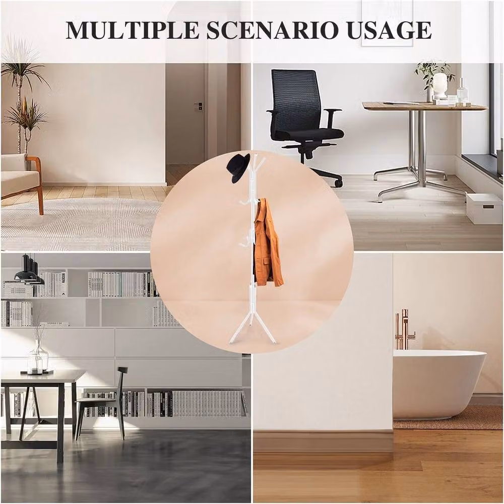 PAWNORA White Metal Floor Standing Clothes Hanger with 12 Hooks – 4