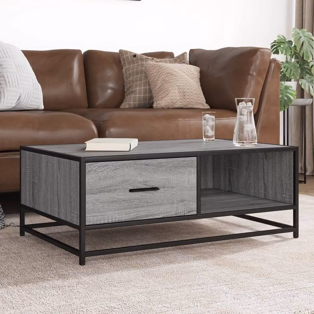 Berkfield Home Grey Sonoma Coffee Table in Engineered Wood and Metal, W: 90 cm, D: 57 cm, H: 35 cm – 1