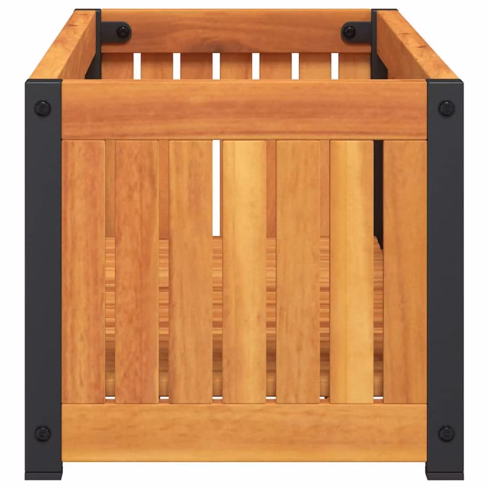Berkfield Home Decorative Rectangular Garden Planter in Brown, Wood and Steel, W: 80 cm, D: 30 cm, H: 27.5 cm – 4