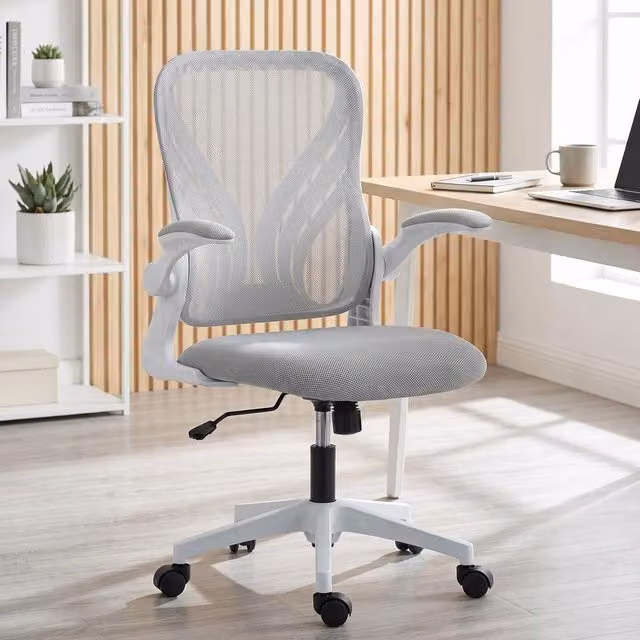 ERGOVEXA Mesh Office Task Chair with Foldable Backrest and Armrests, Grey