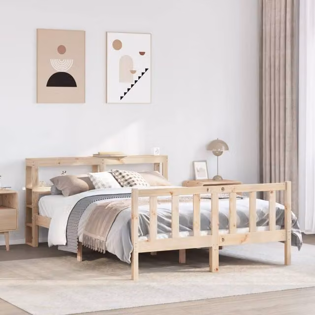 Berkfield Home Solid Wood Pine Bed Frame in Brown, W/D/H: 140 x 200 cm – 1