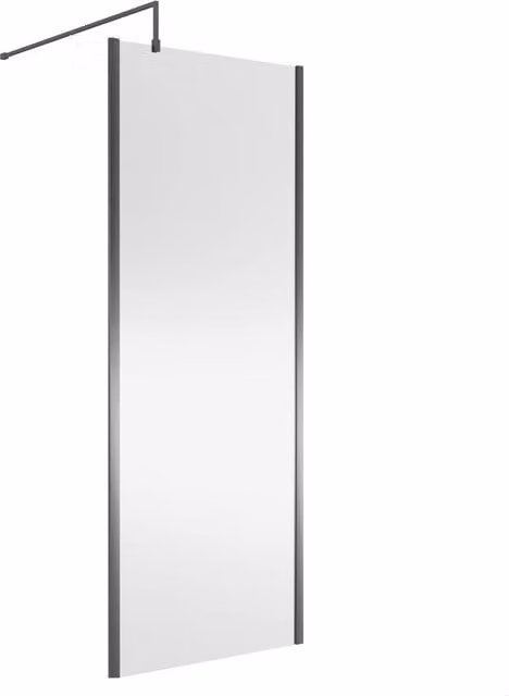Balterley Frameless Single Panel Wetroom Screen with Support Bar, Clear Glass, Silver, W: 800 mm, H: 1850 mm, D: 8 mm