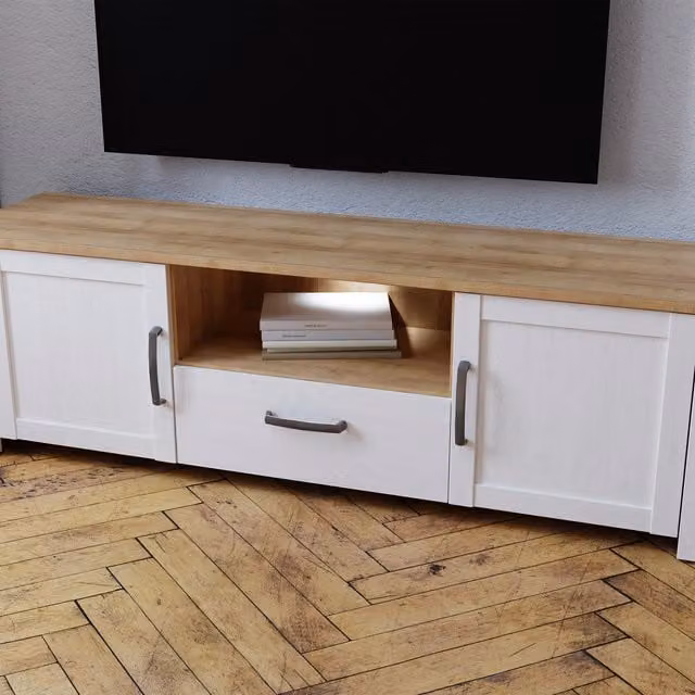Furniture To Go Bohol Modern TV Unit with LED Light in Riviera Oak and White