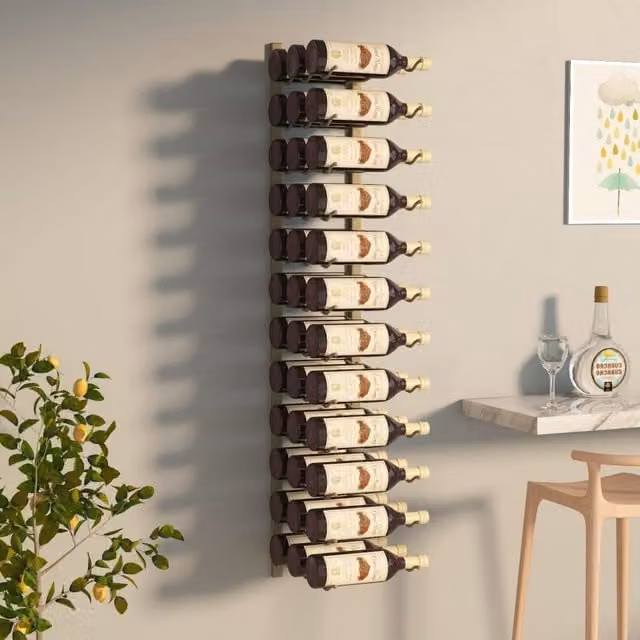 Berkfield Home Wall Mounted Gold Metal Wine Rack for 36 Bottles – 1