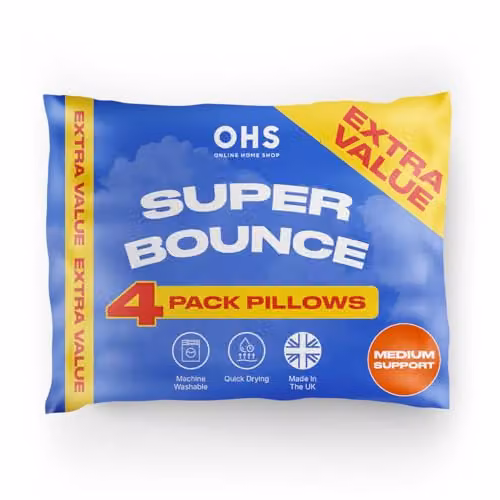 OHS 4 Pack Super Bounce Back Hotel Quality Pillows, Medium Support, White
