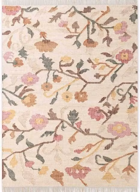 THE RUGS Roya Afghan Kilim Rug, Handwoven Jute and Cotton Flatweave in Beige and Multicolour, W: 80 cm, L: 200 cm
