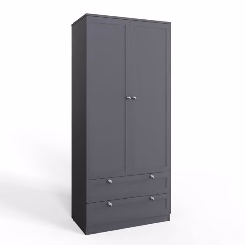 FWStyle Matt Grey 2 Door 2 Drawer Modern Wardrobe H 180 x W 80 x D 50 cm