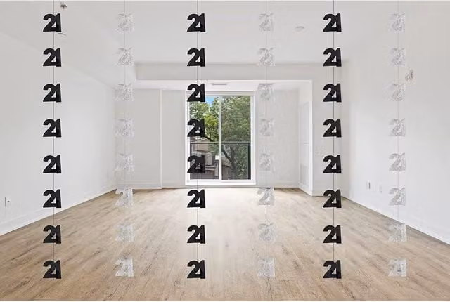 Shatchi 21st Birthday Foil Letter Pennant Hanging String in Black and Silver