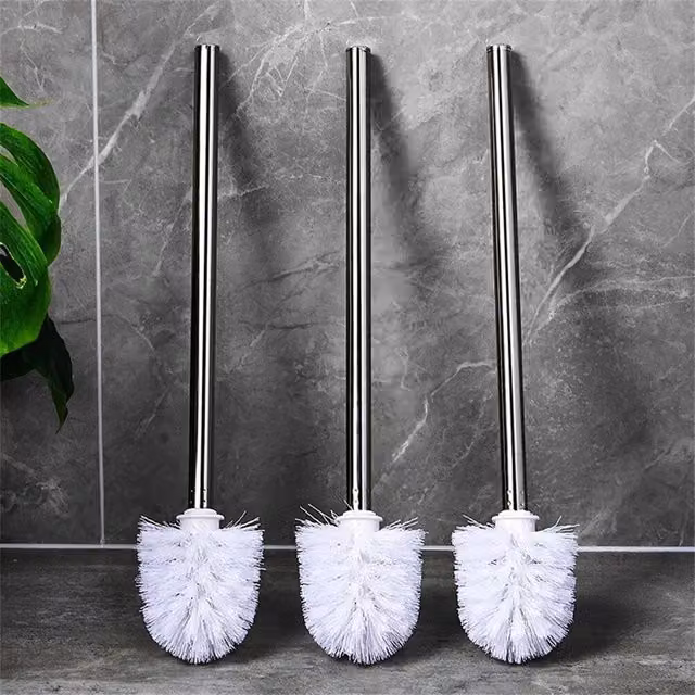 PAWNORA 3-Piece White Freestanding Toilet Brush Set with Stainless Steel and Plastic Construction