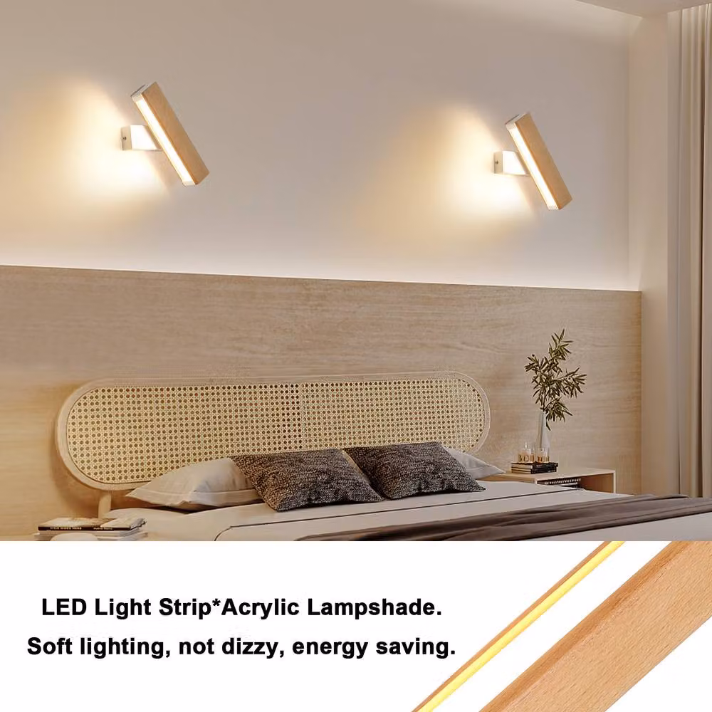 Pheashine Wood Rotatable LED Wall Sconce, 4W 3000K Warm White, W/D/H: 21 x 5 x 8 cm, Brown and White – 3