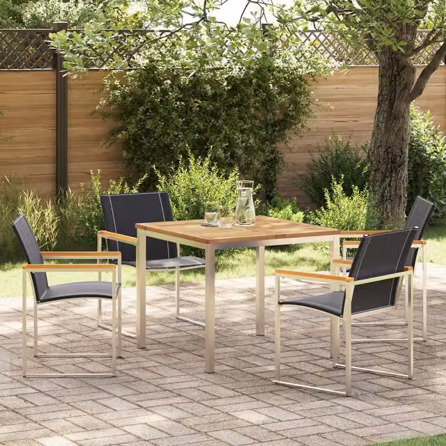 Berkfield Home 5 Piece Garden Dining Set in Black Solid Acacia Wood and Metal – 1