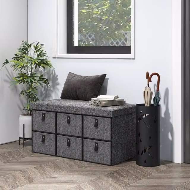 HOMCOM Shoe Storage Bench with Fabric Seat in Grey