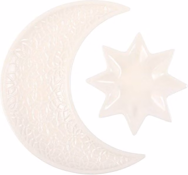 Something Different Crescent Moon and Stars Trinket Dish in White, W: 13.5 cm, D: 17.0 cm, H: 1.7 cm