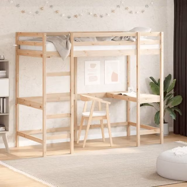 Berkfield Home Loft Bed in Brown Solid Pine Wood, W/D/H: 100 x 200 cm – 1